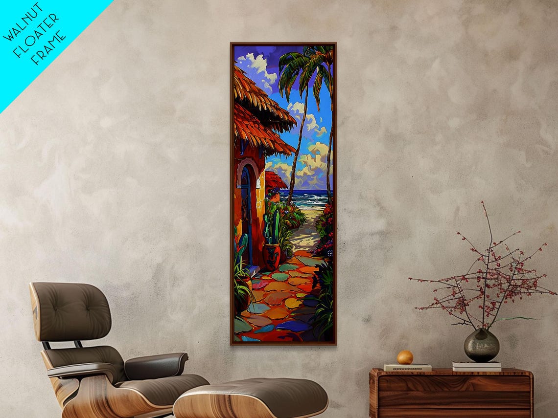 Beach Palapa Hut With Stone Path And Palm Trees Impasto Coastal Poster