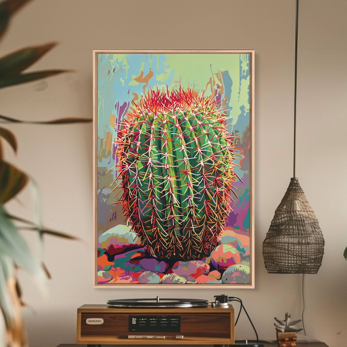 Barrel Cactus With Red Spines Vibrant Desert Pop Art Wall Art - Image 3