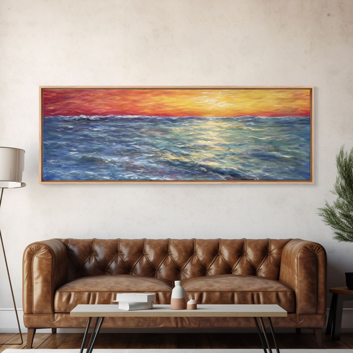 Vibrant Abstract Ocean Sunset Orange Blue Yellow Nature Wall Art Poster - Image 5
