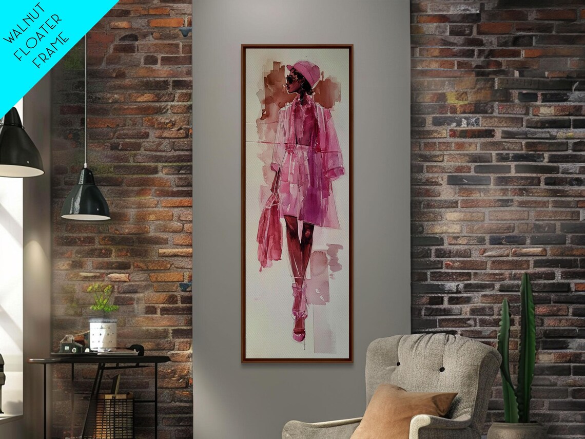 Pink Fashion Illustration Woman Trench Coat Chic Style Wall Art - Image 2