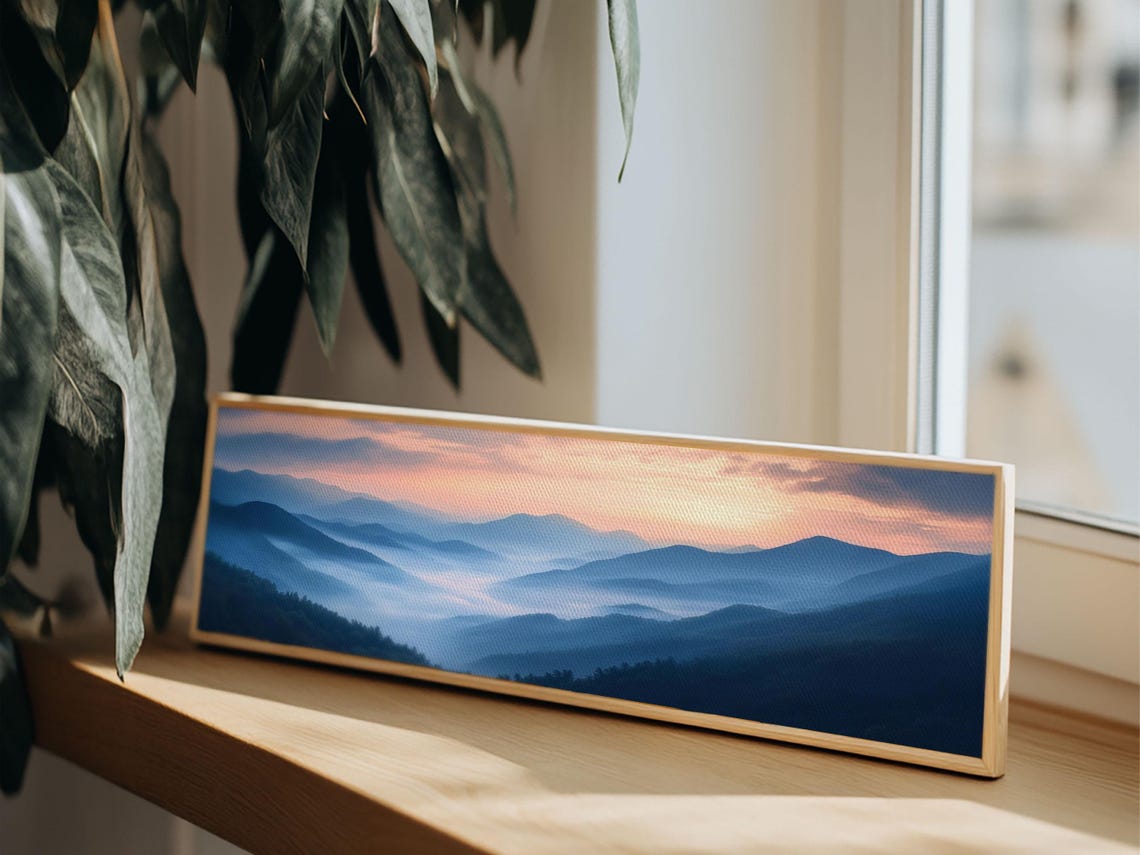 Misty Mountain Ridges Pink Sunset Panoramic Appalachian Poster Art - Image 2