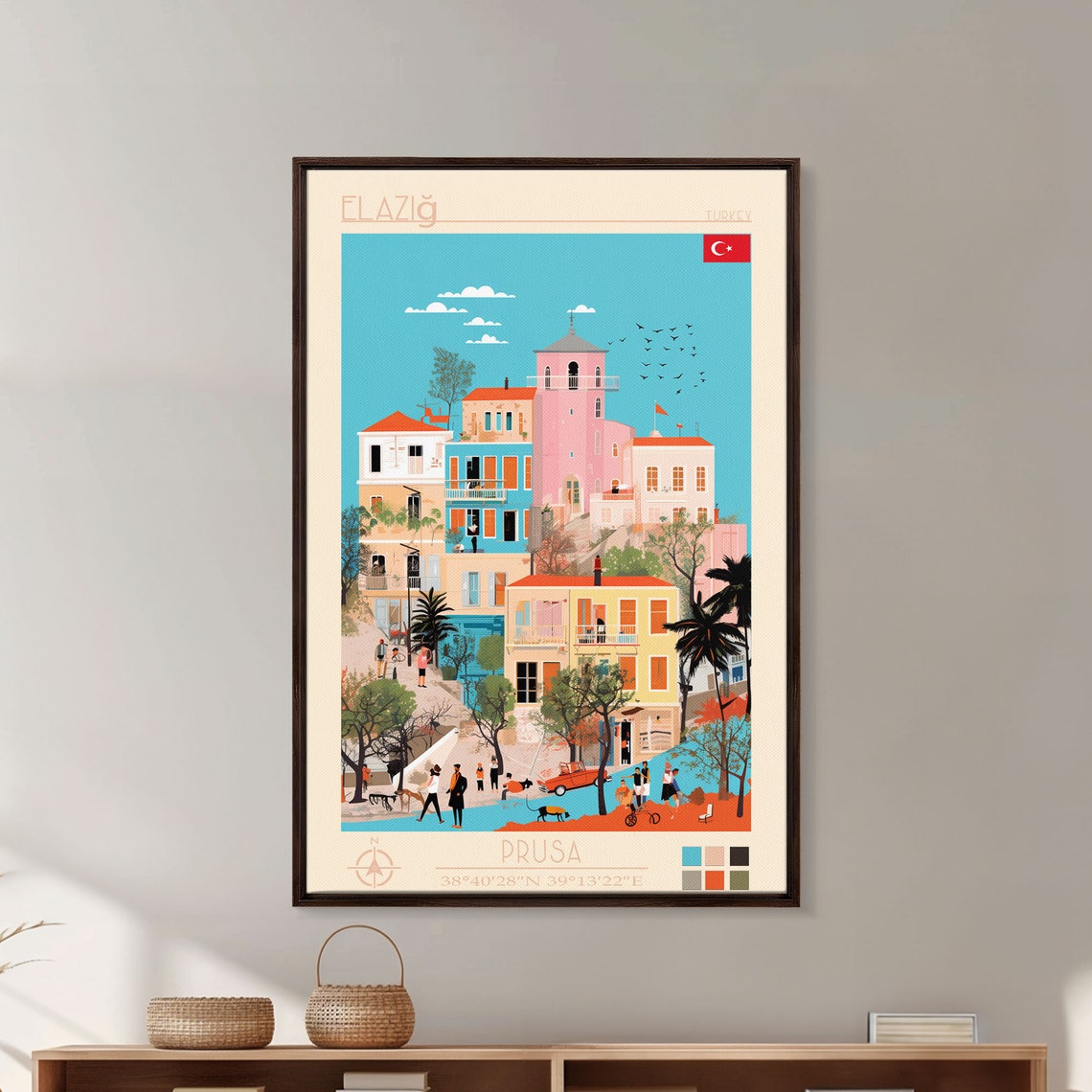 Elazig Turkey Mediterranean Coastal Town Tower Palms Beach Poster