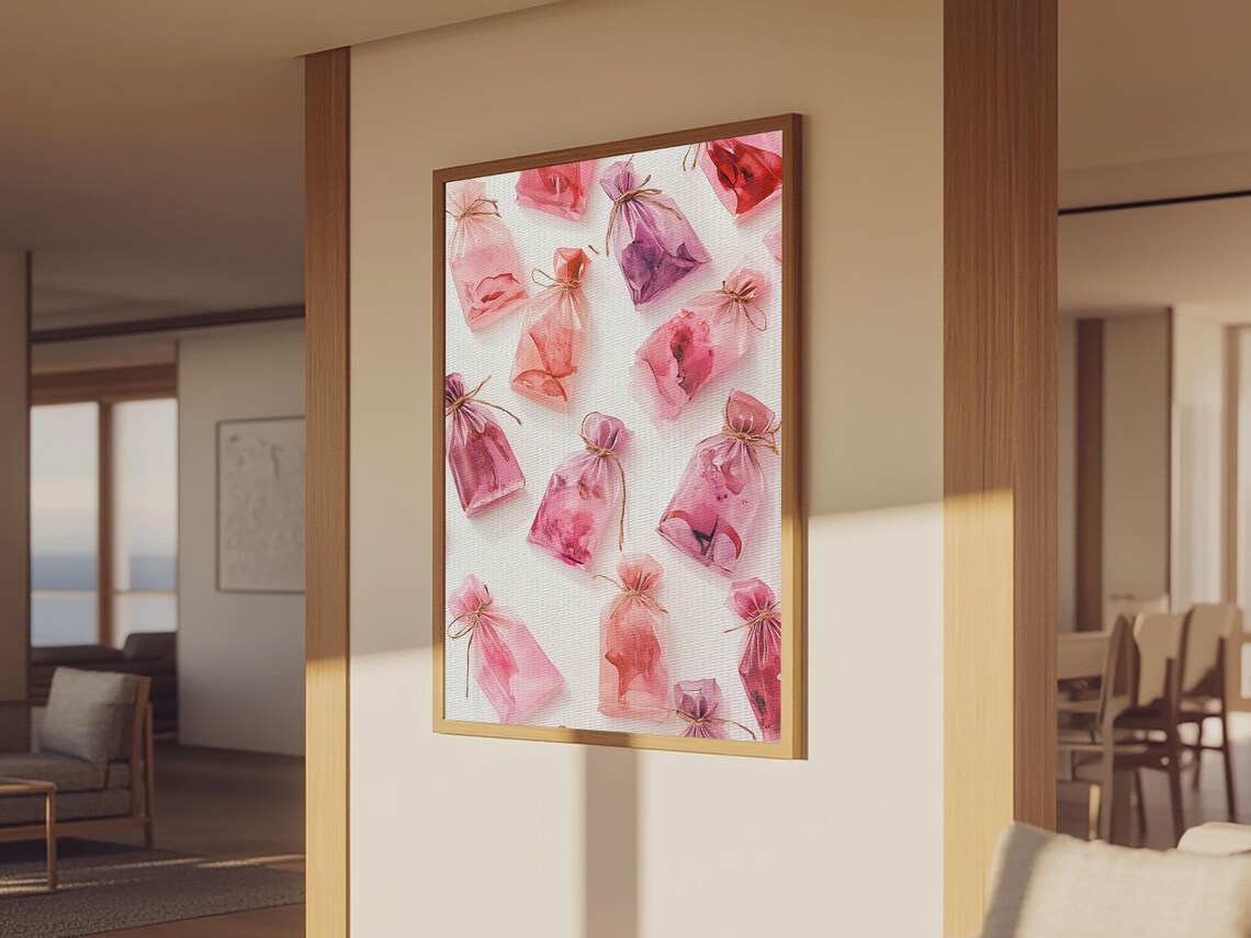 Pink Gift Bags Pattern Festive Watercolor Holiday Party Wall Art