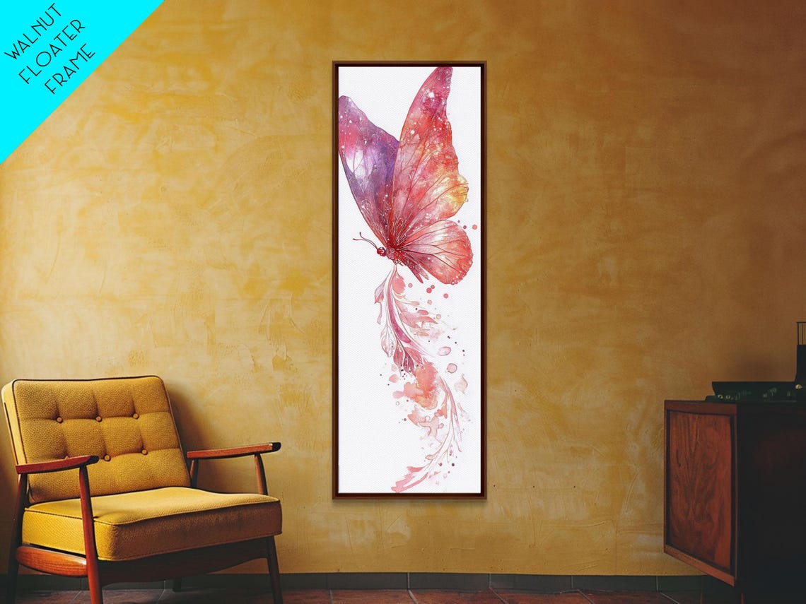 Pink Butterfly Watercolor Feathery Trail Whimsical Flight Wall Art - Image 5