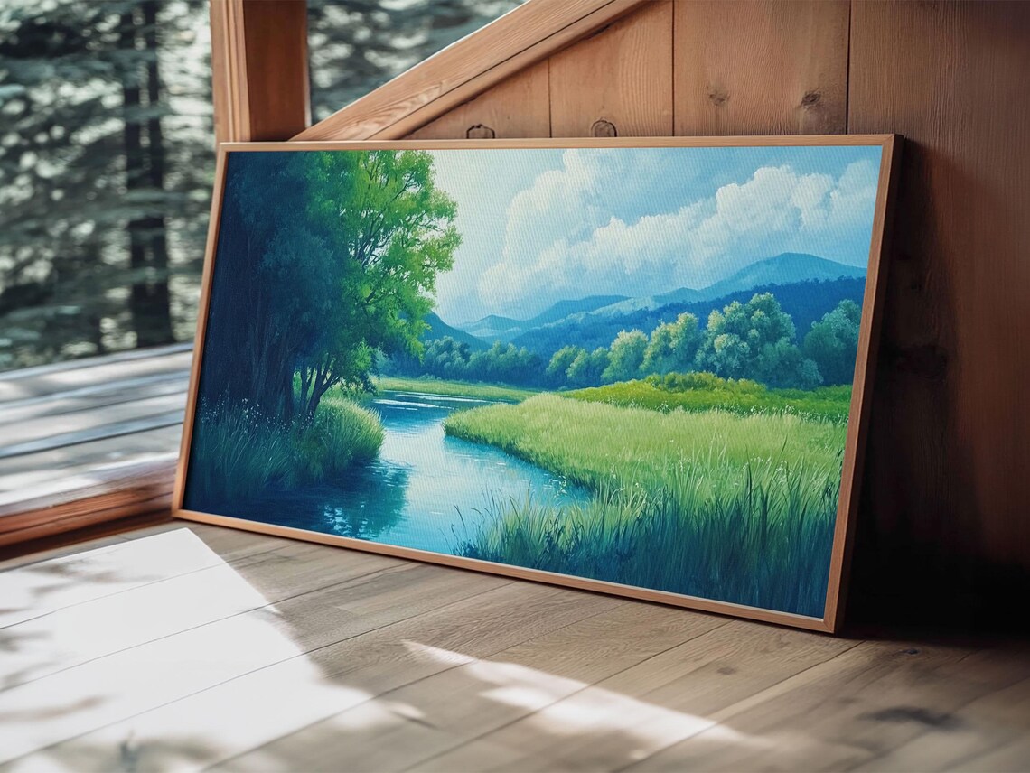 Print Of Serene Green Valley And River Landscape Rustic Wall Art Gift Idea For Nature Lovers And Rustic Home Decor - Image 6