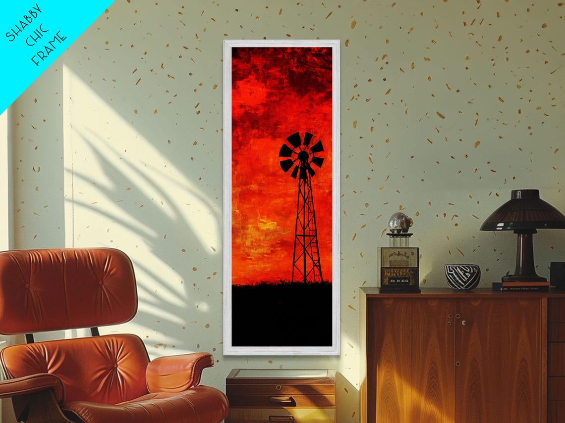 Rustic Windmill Framed Print Southwest Farmhouse Decor Moody Sunset Landscape Wall Art Vertical Artwork For Bedroom - Image 6