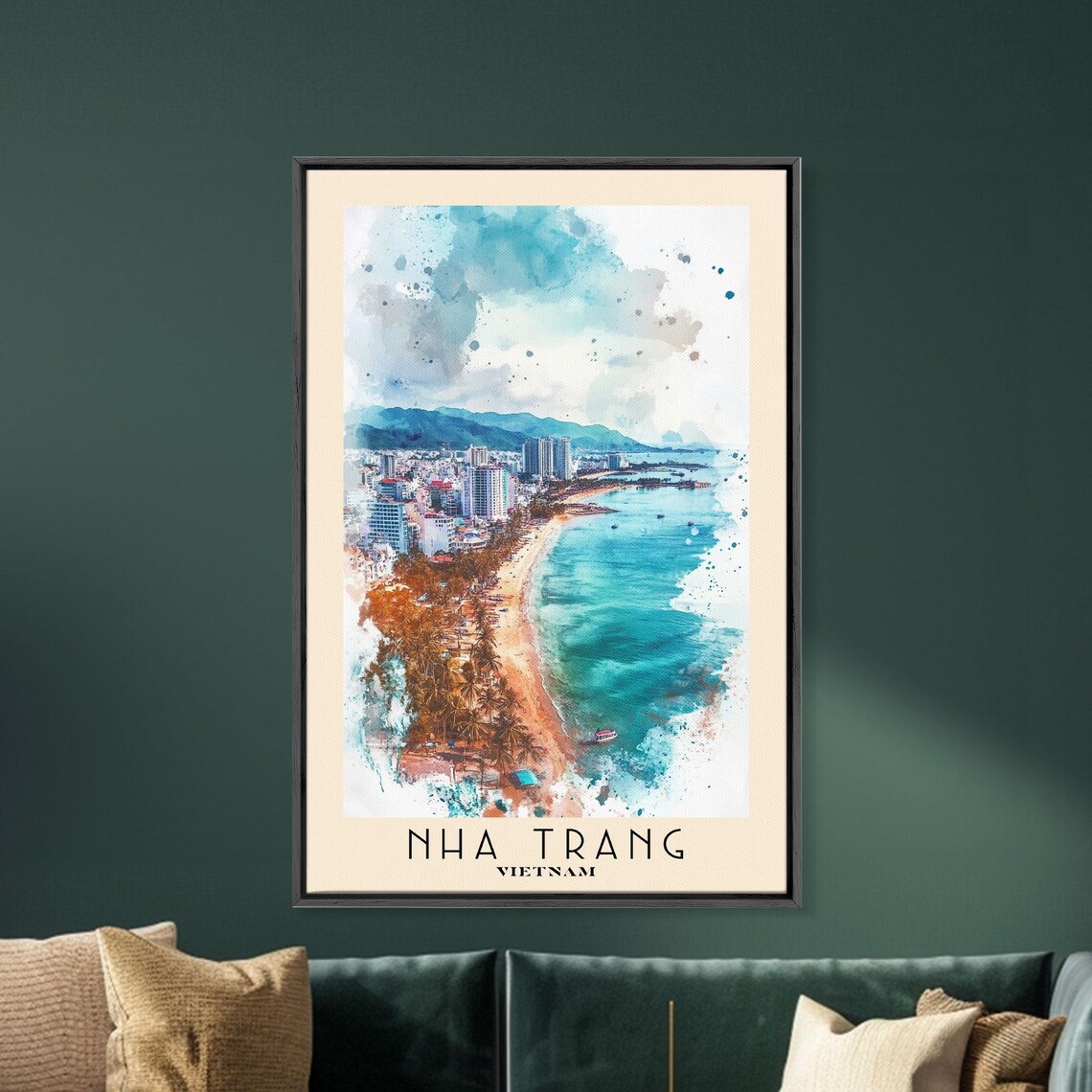 Nha Trang Vietnam Coastal City Aerial Turquoise Bay Watercolor Poster - Image 5