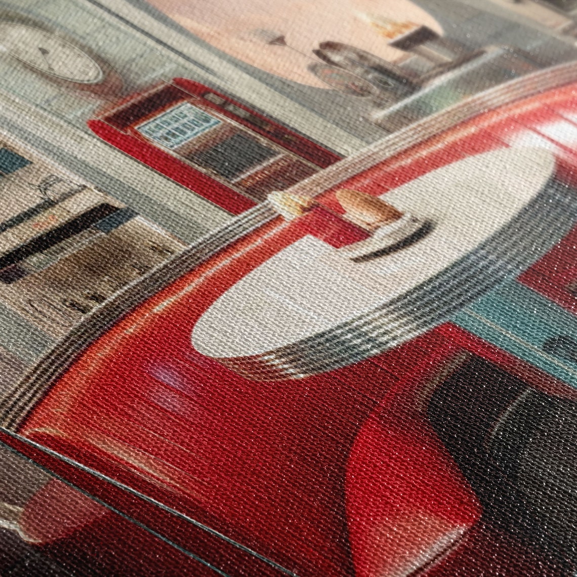 1950s Retro Diner Booth Red Vinyl Futurist Interior Wall Art Poster - Image 2