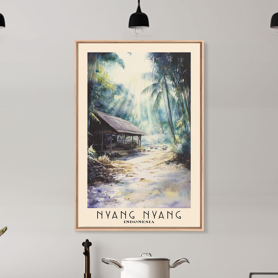 Nyang Nyang Indonesia Sunlit Jungle Trail Thatched Hut Palm Trees Travel Poster - Image 6