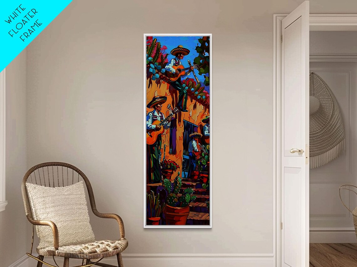 Mexican Mariachi Band Street Musicians Sombreros Cactus Art Poster - Image 3