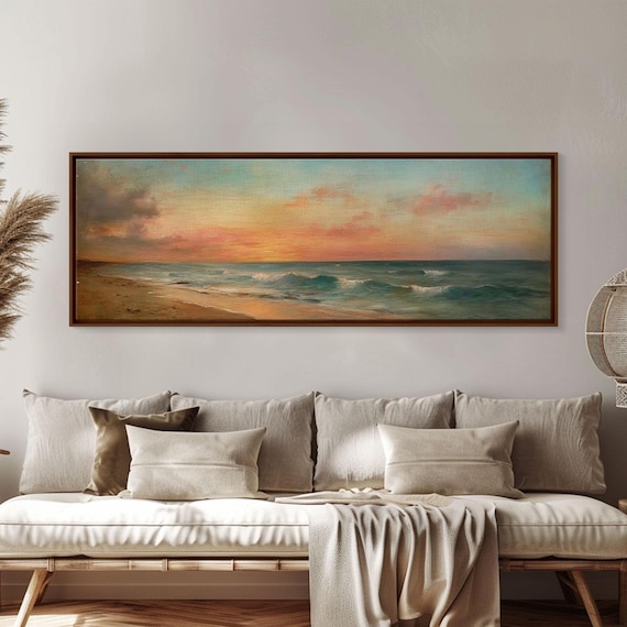 Ocean Beach Sunset Waves Golden Hour Seascape Panoramic Travel Poster