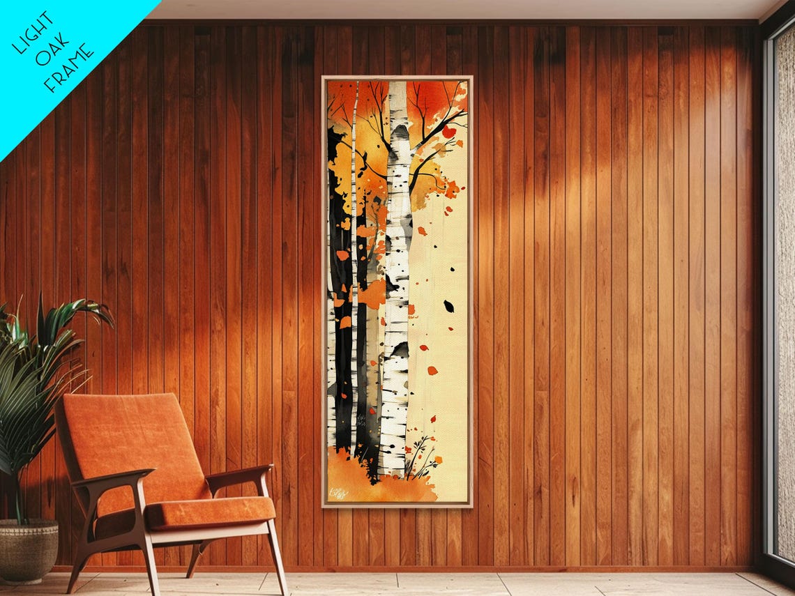 Autumn Birch Forest Path Golden Orange Leaves Cozy Fall Art Poster