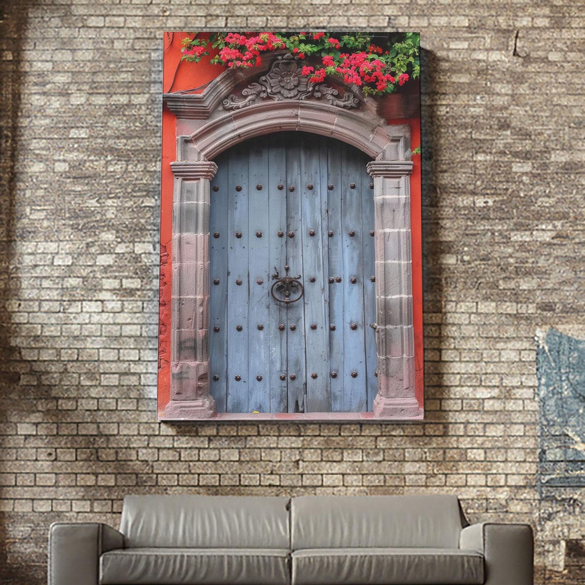 Mexican Style Colorful Architecture Framed Print Tall Art Depicting Traditional Blue Doors - Image 5