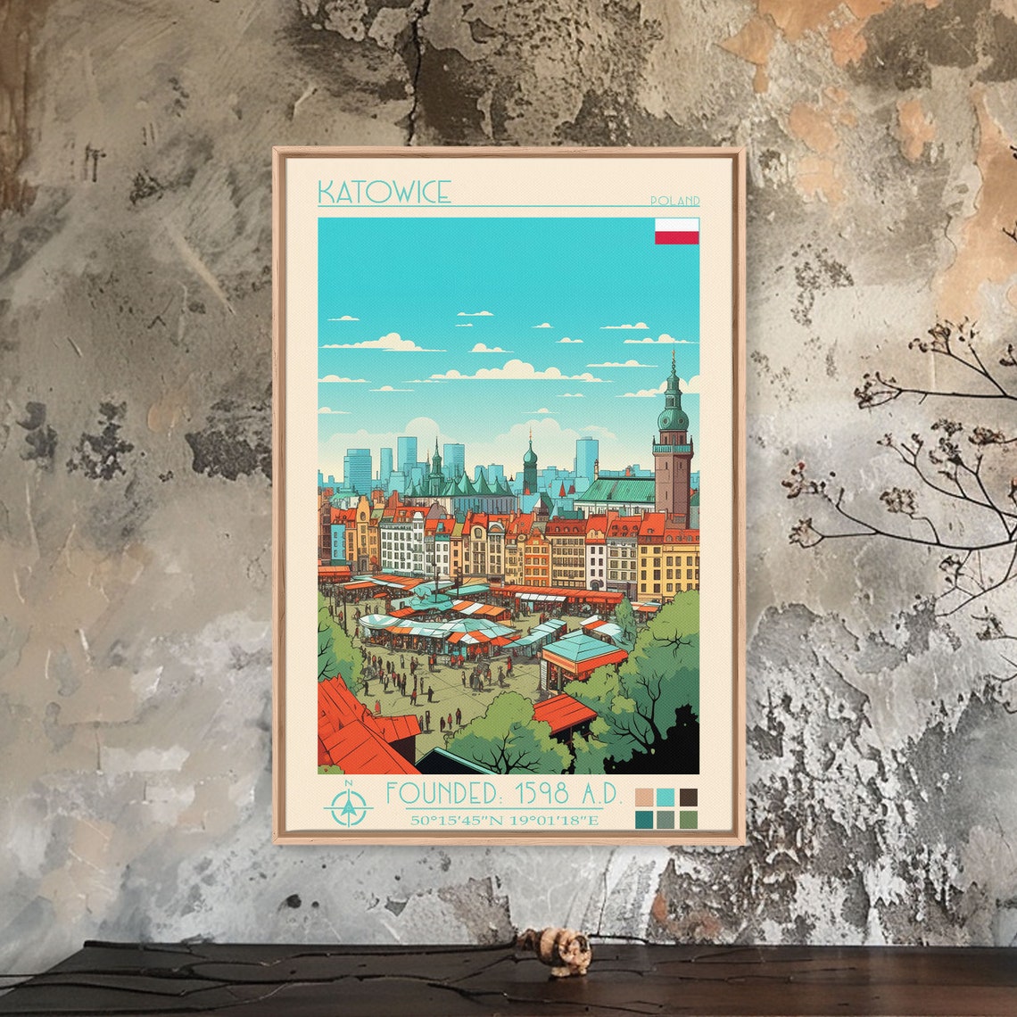 Katowice Poland Market Square Stalls Old Town Towers View Poster - Image 5