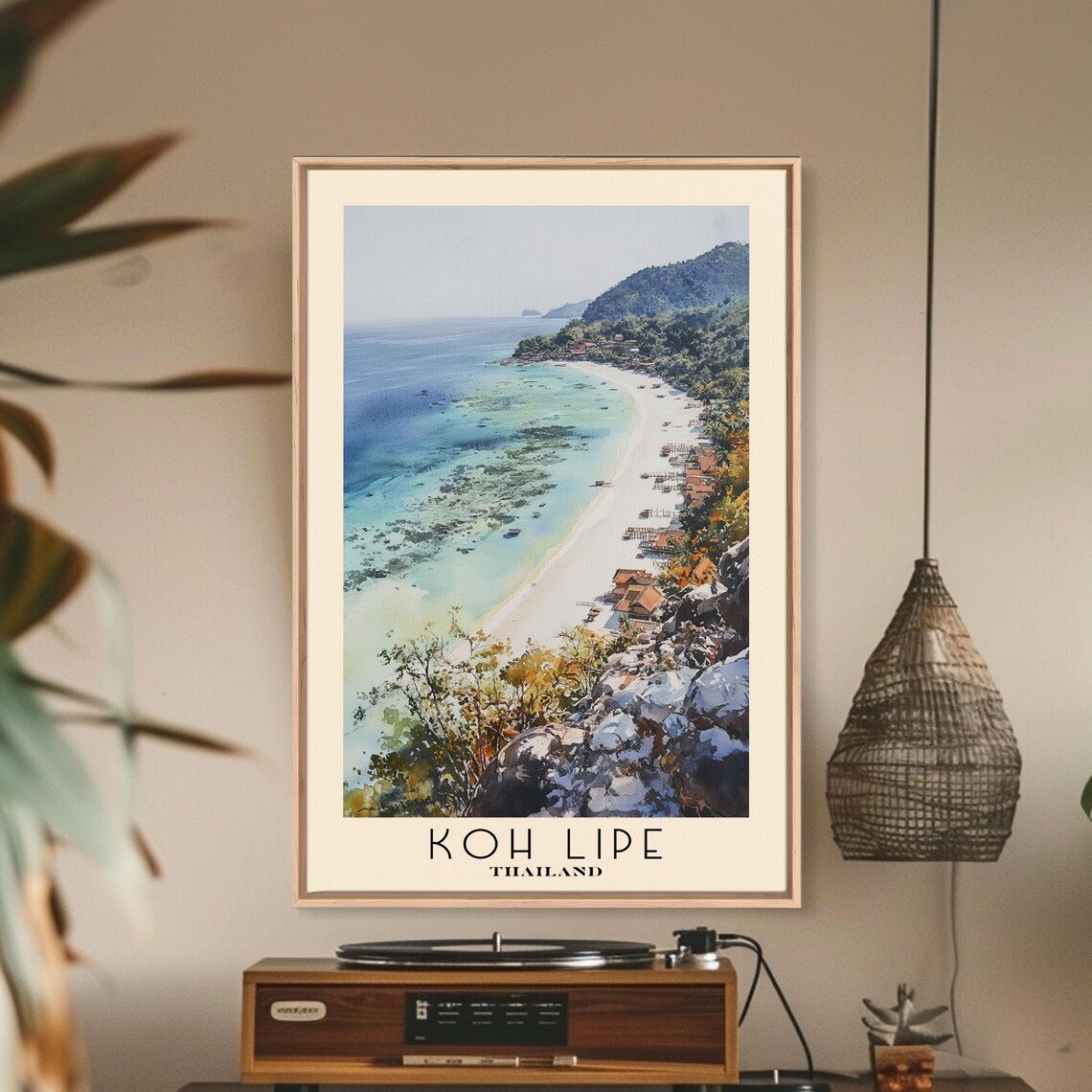 Koh Lipe Thailand Aerial Lagoon Beach Fishing Boats Watercolor Poster