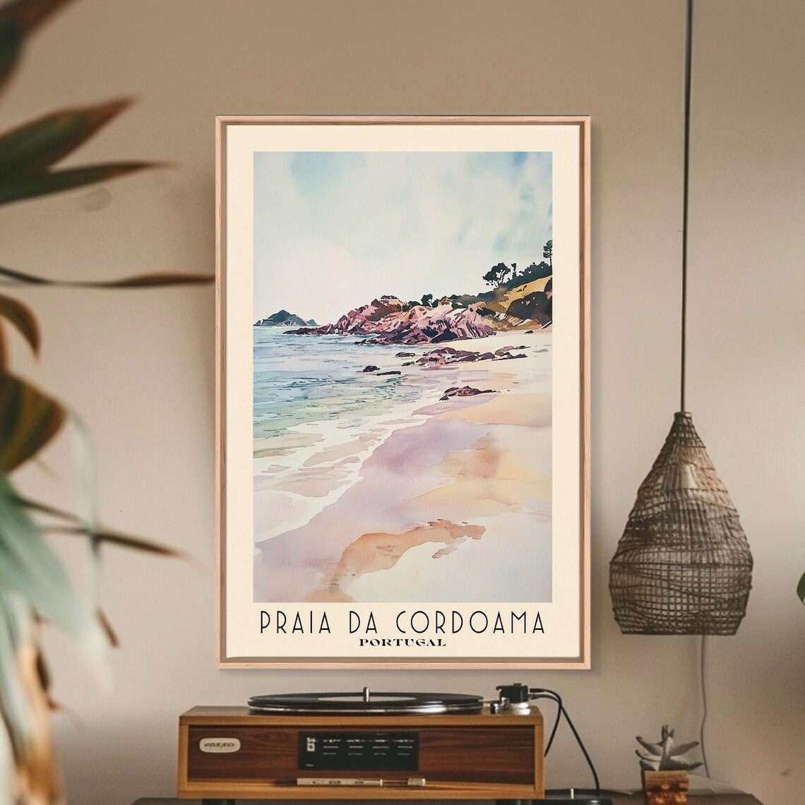 Praia da Cordoama Portugal Pastel Sand Pink Rocky Cove Watercolor Poster - Image 2