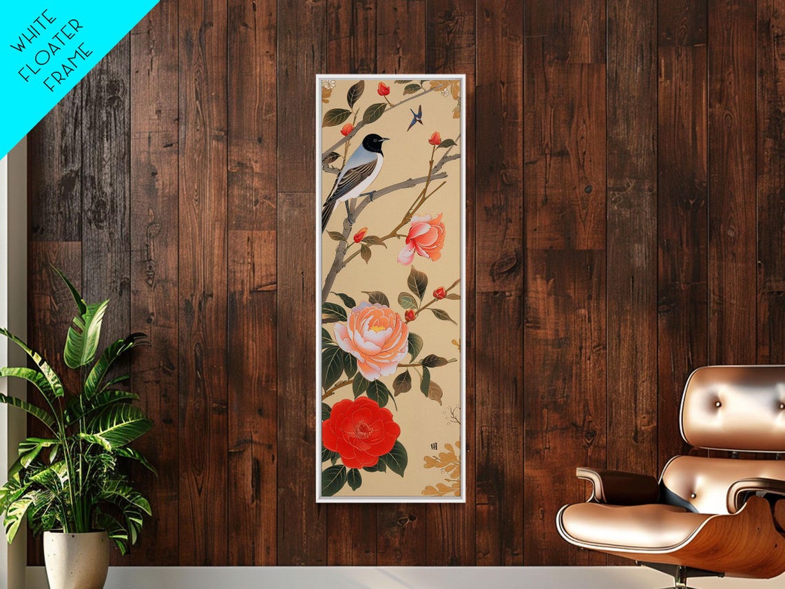 Songbird On Branch With Red Peony Blossoms Japanese Ukiyo E Art Poster - Image 2