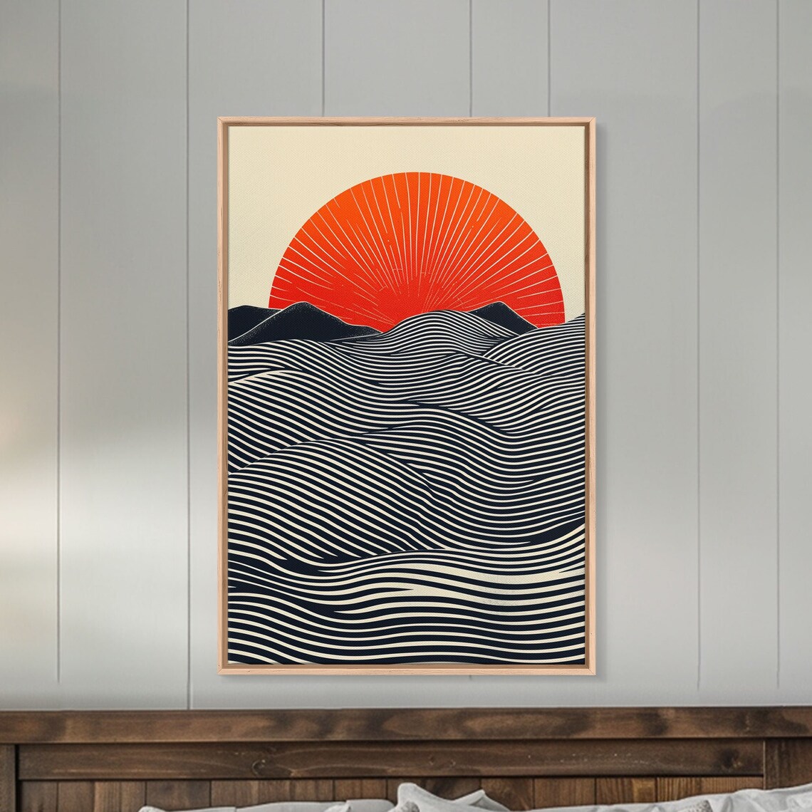 Modern Japanese Sunset Waves Line Art, Japandi Art Print - Image 4