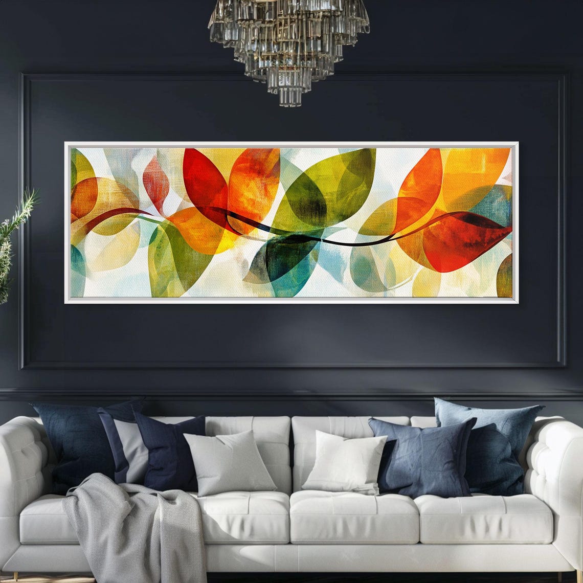 Abstract Floral Leaves Watercolor Red Orange Green Modern Wall Art - Image 6