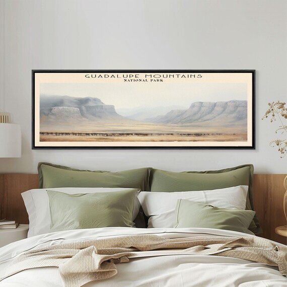 Guadalupe Mountains National Park Panoramic Travel Art National Park Print Minimalist Travel Art Subdued Watercolor Painting Panoramic