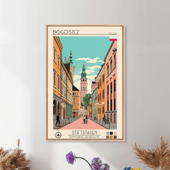 Bydgoszcz Poland Travel Poster Framed Print Midcentury Modern Art Pop Art Wall Decor Home Decor Vacation Gift Living Room Art