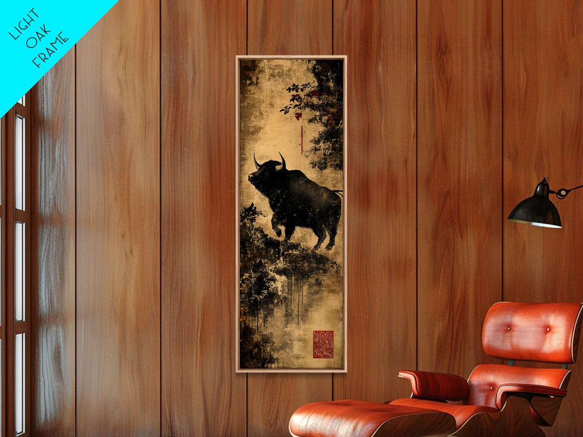 Black Buffalo Ink Painting Asian Inspired Wildlife Rustic Poster - Image 6