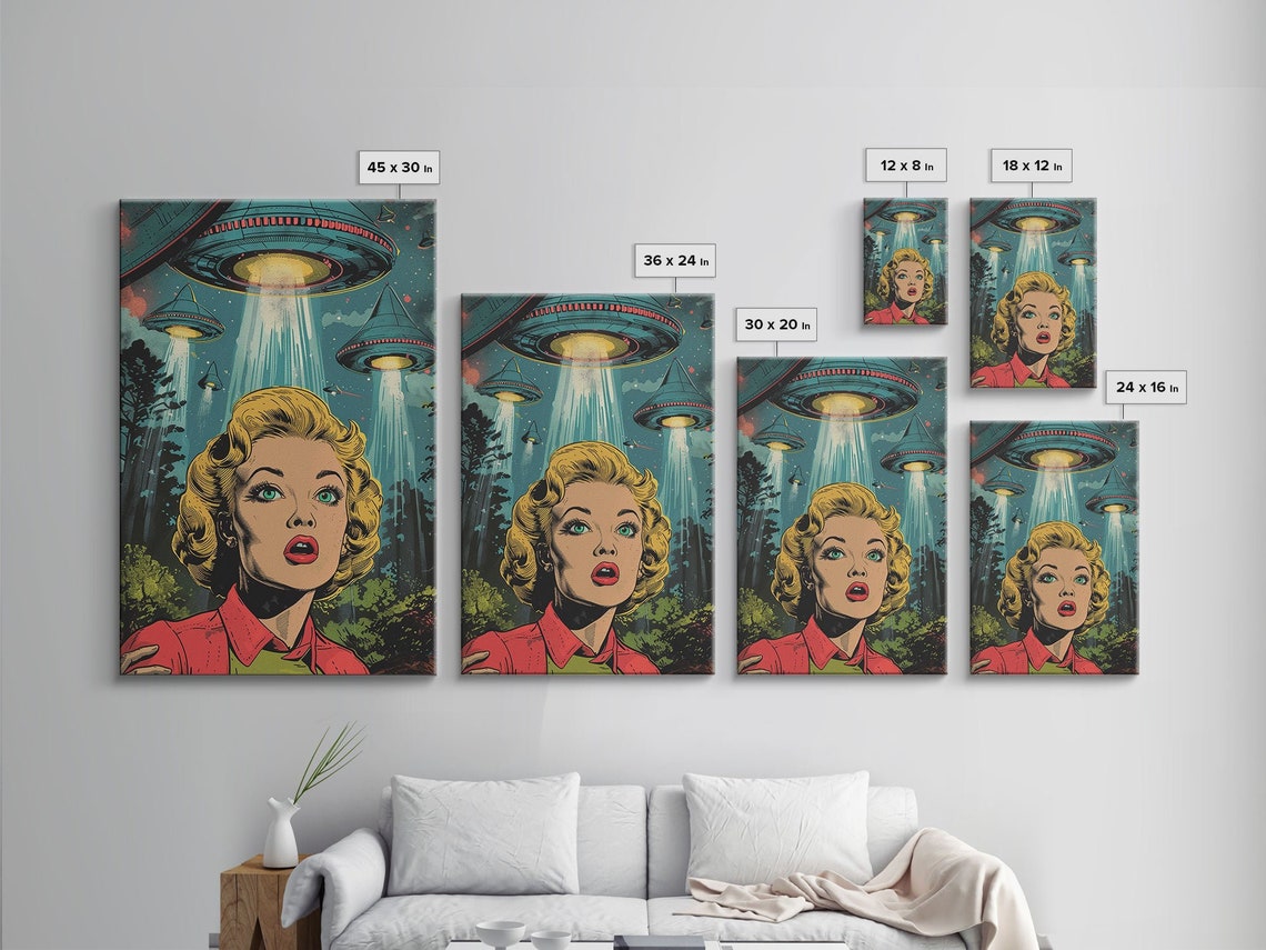 1950s Atomic Age Pop Art UFO Saucers Vintage Comic Style Wall Art - Image 2