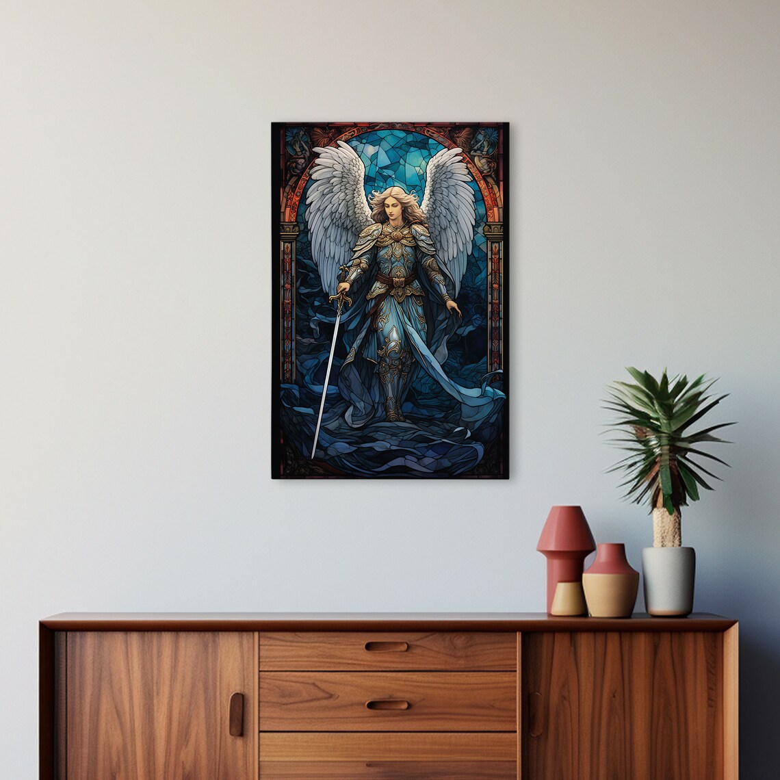Angel Warrior Stained Glass Christian Wall Art Print - Image 3