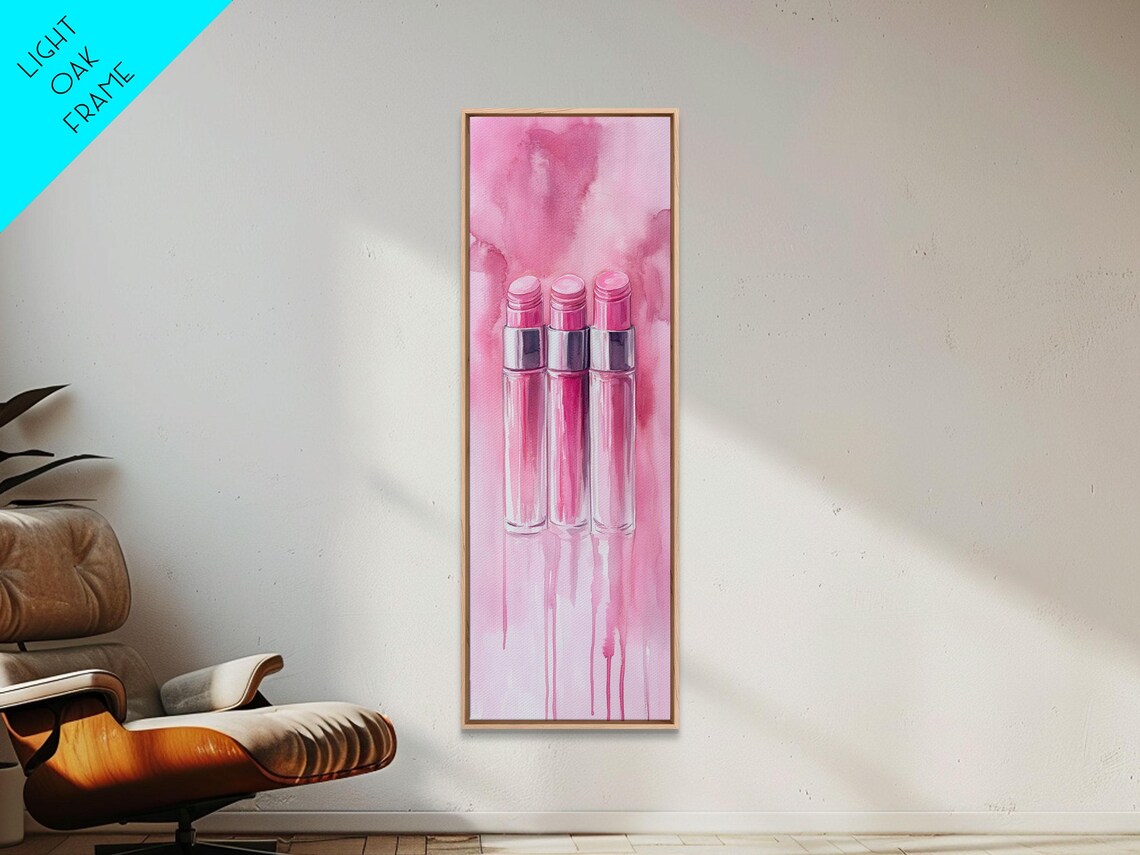Hot Pink Lipsticks Trio Glam Fashion Watercolor Wall Art Poster - Image 5