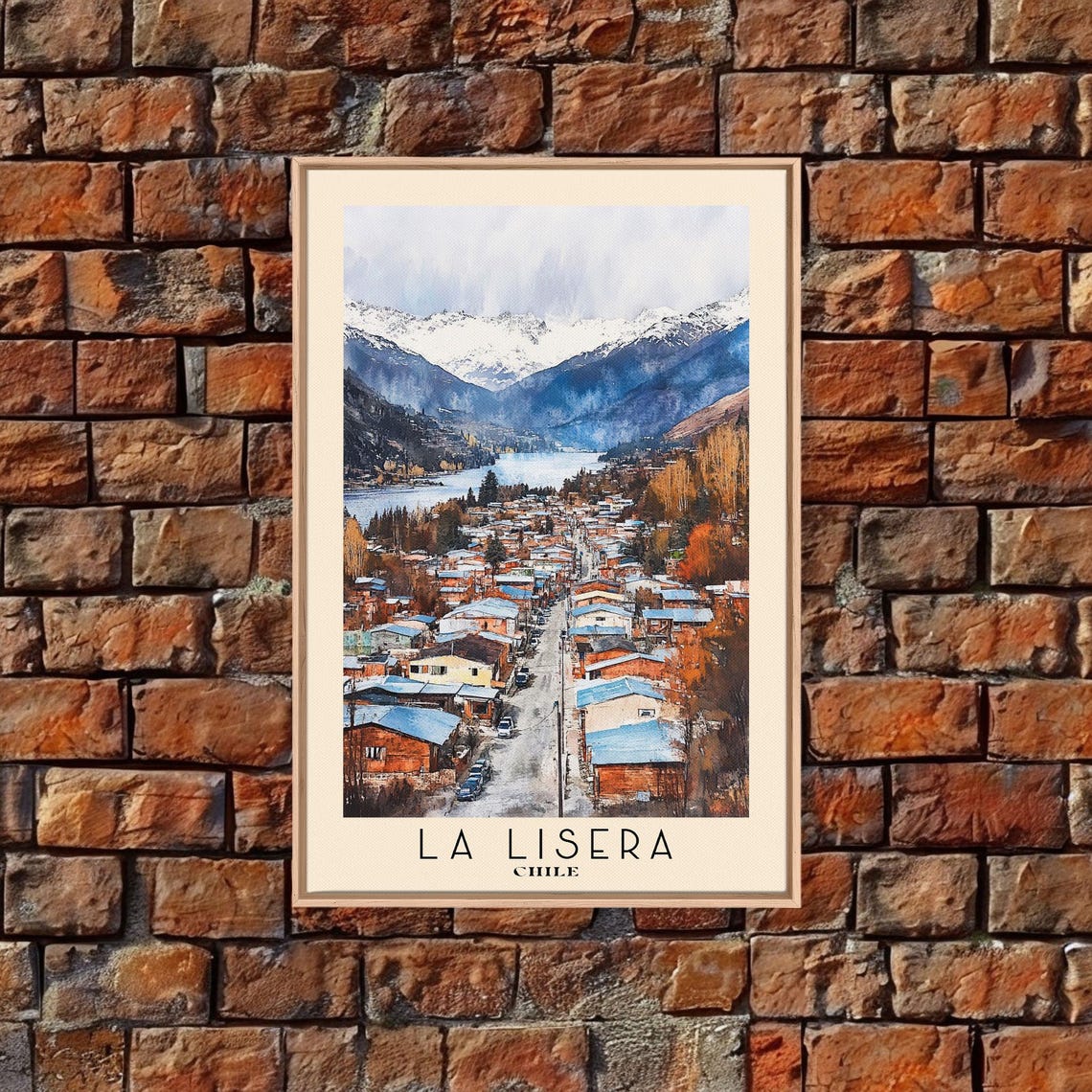 La Lisera Chile Snowy Andes Mountain Town Street Watercolor Poster - Image 4