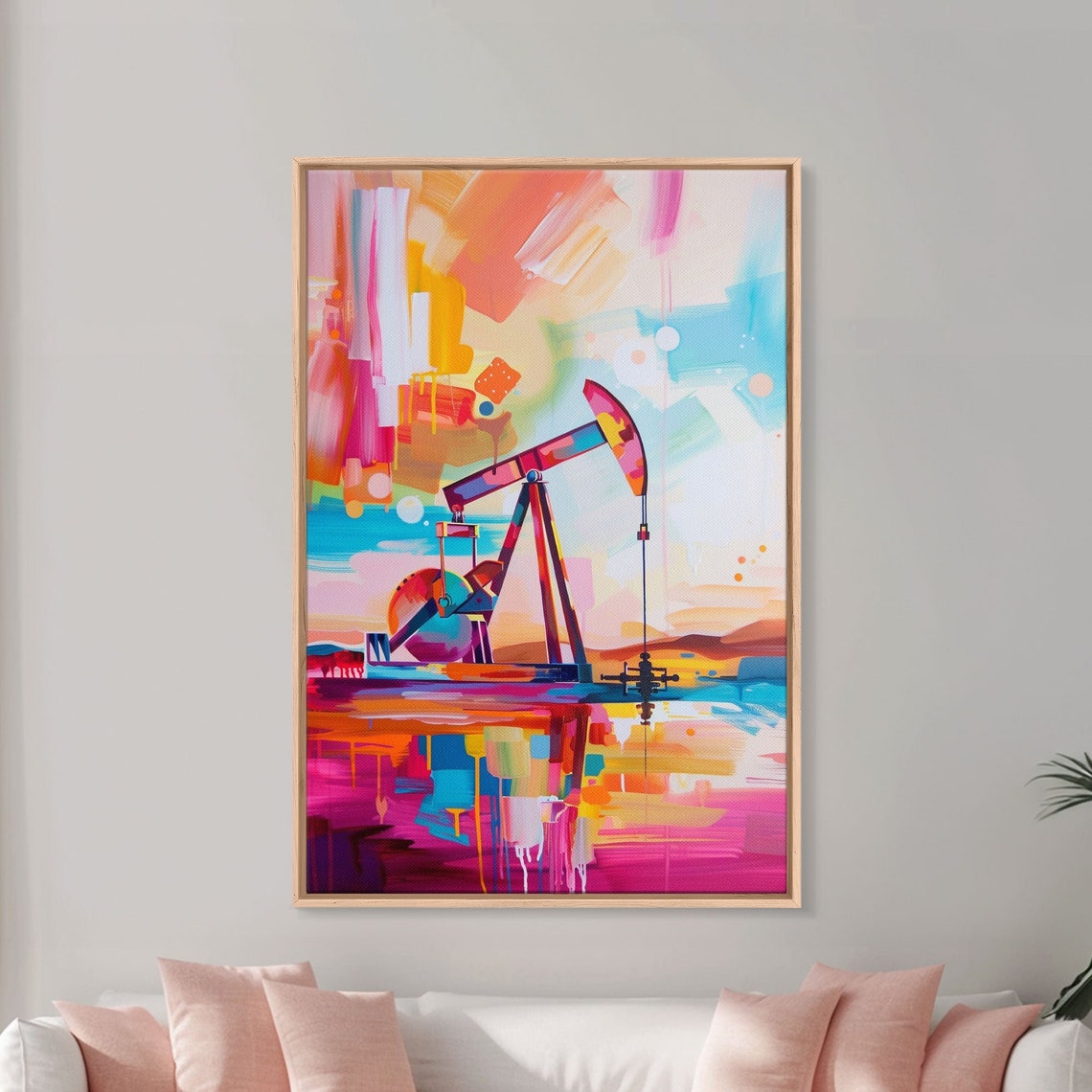 Colorful Abstract Oil Pump Jack Sunset Industrial Pop Art Wall Poster - Image 3