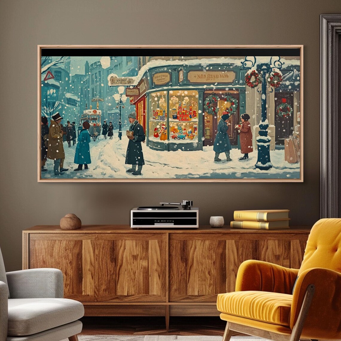 Vintage Christmas Street Winter Scene Art Print - Image 4