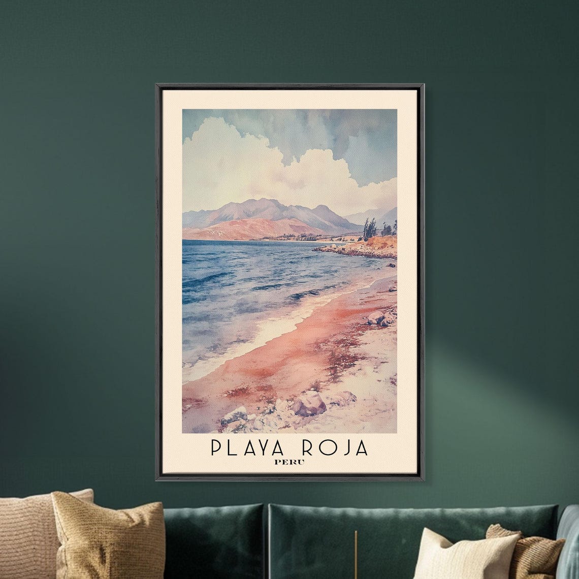 Playa Roja Peru Red Sand Beach Arid Mountains Watercolor Travel Poster - Image 5