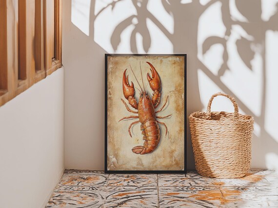 Kitsch Kitchen Home Decor Crayfish Painting Print Crawdaddy Wall Art Louisiana Home Decor Cajun Decor Kitchen Wall Art Nuevart