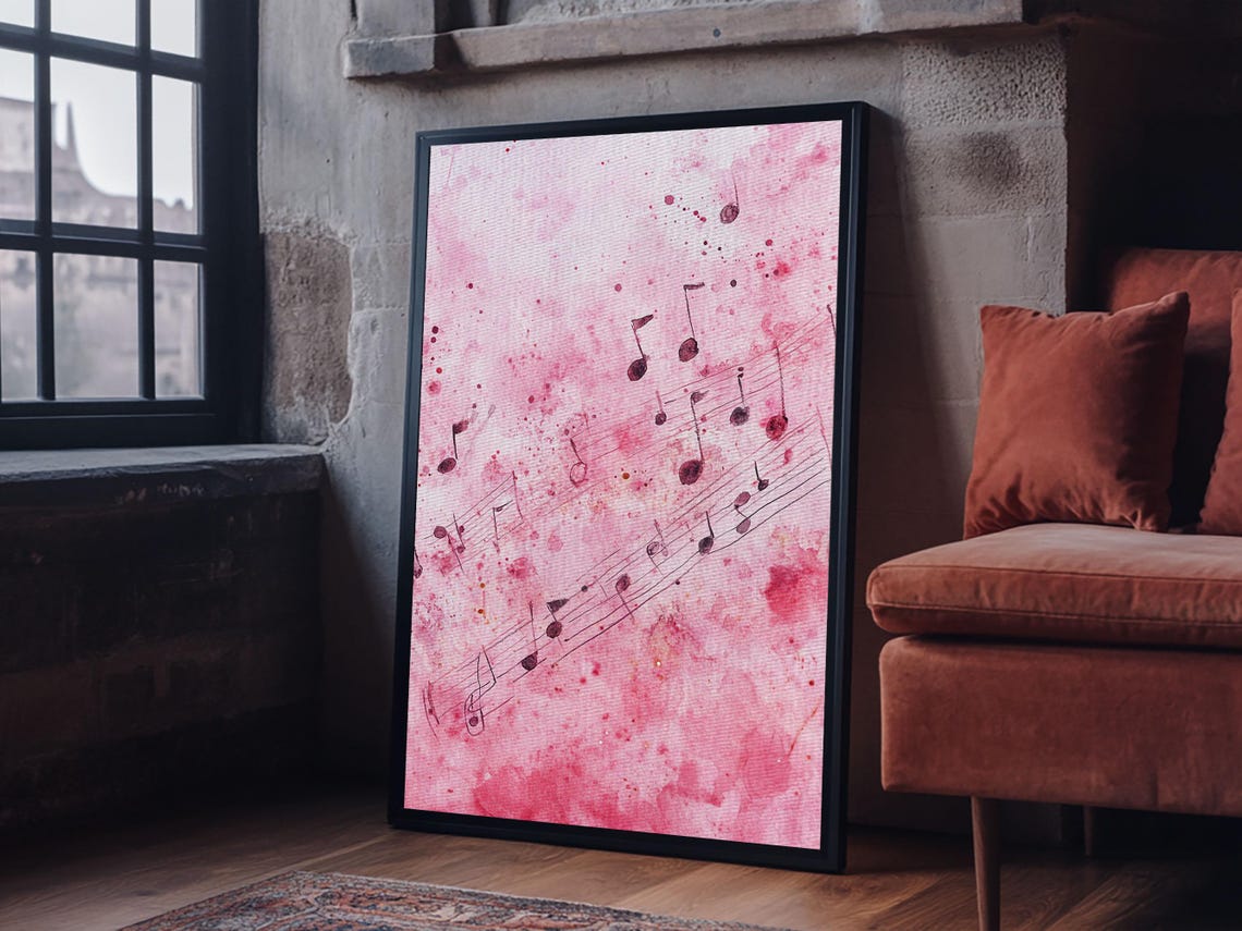 Pink Musical Notes Watercolor Sheet Music Whimsical Music Art Poster - Image 3