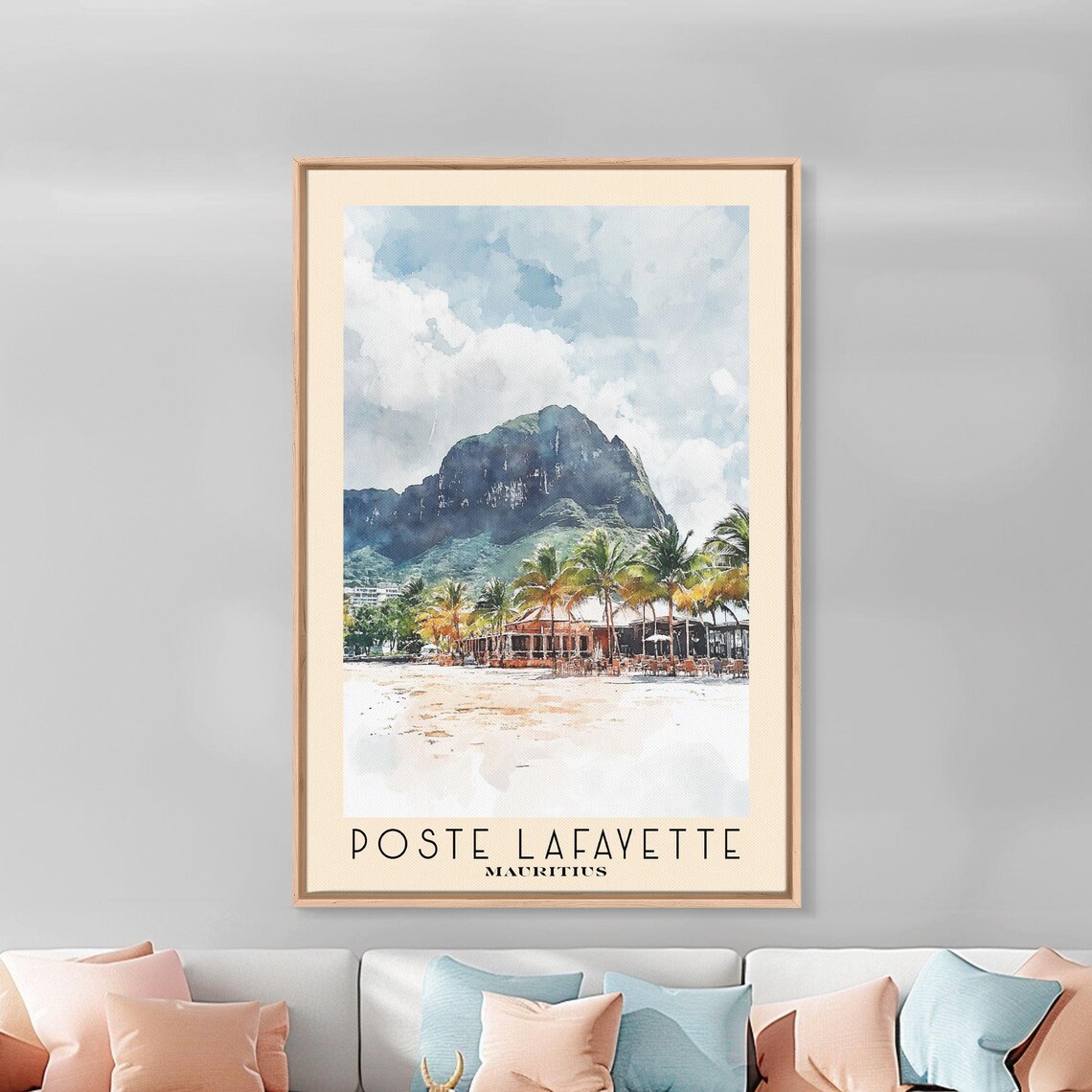 Poste Lafayette Mauritius Palm Beach Mountain Backdrop Watercolor Poster - Image 3