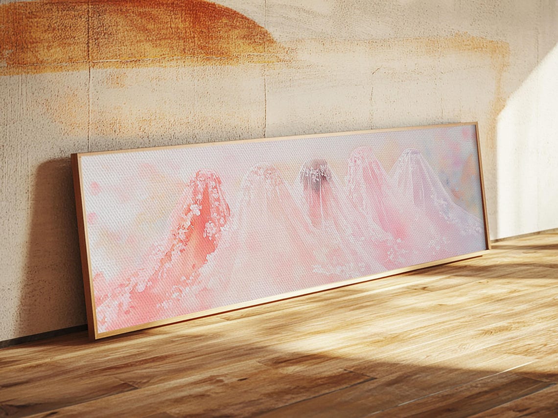 Pink Bridal Veil Tulle Soft Watercolor Wedding Dreamy Wall Art - Image 4