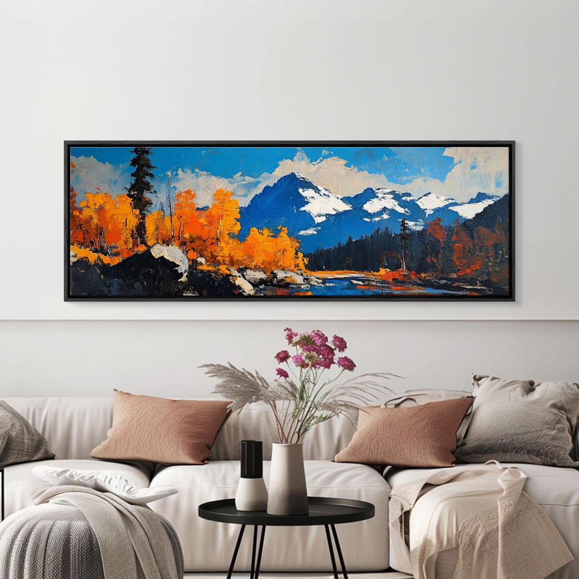 Fall Aspens Snowy Blue Peaks Autumn Forest Oil Travel Poster - Image 3