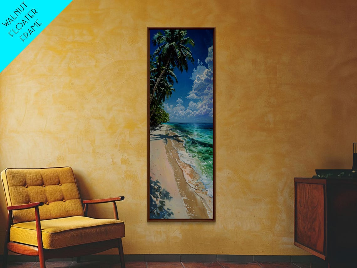 Sunny Palm Tree Tropical Beach Turquoise Water Wall Art Print - Image 3