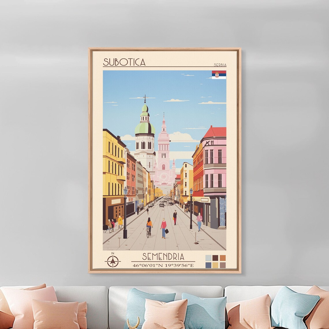Subotica Serbia Colorful Main Street Church Towers View Travel Poster - Image 5