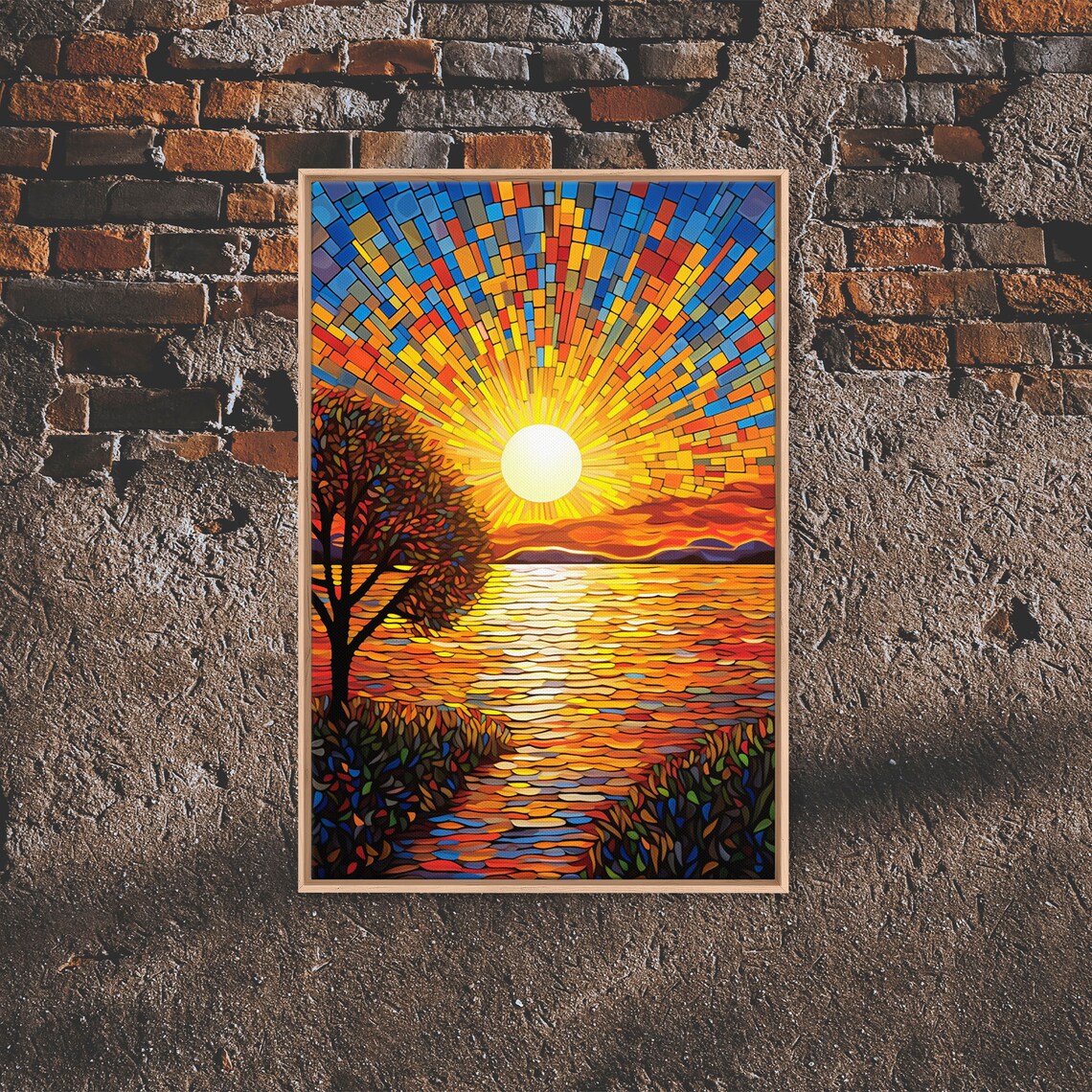 Mosaic Sunburst Sunrise Over Calm Lake Golden Rays Tree Shore Art Poster - Image 5