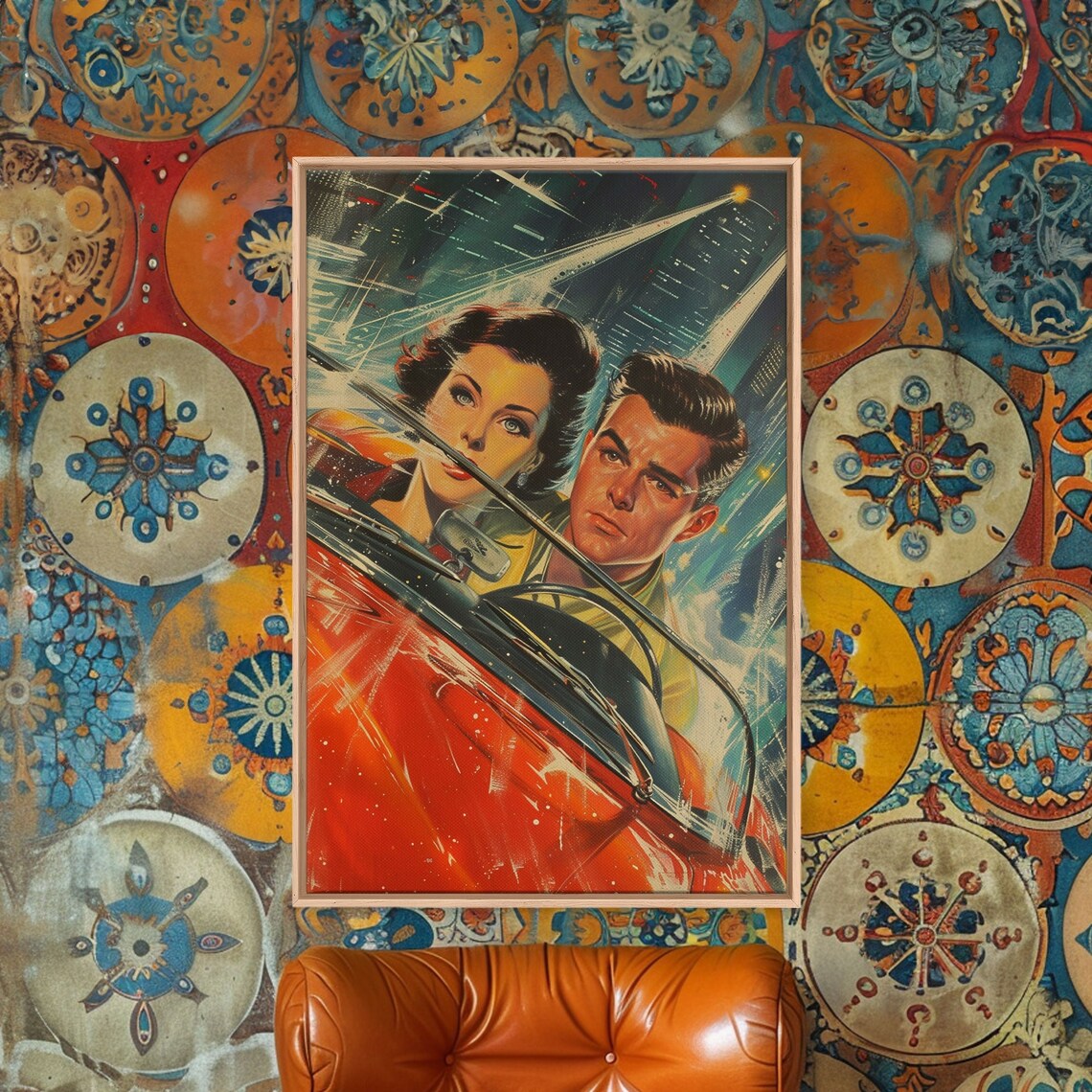 Retro Sci-Fi Vintage Red Car, Atomic Age Poster Print - Image 3