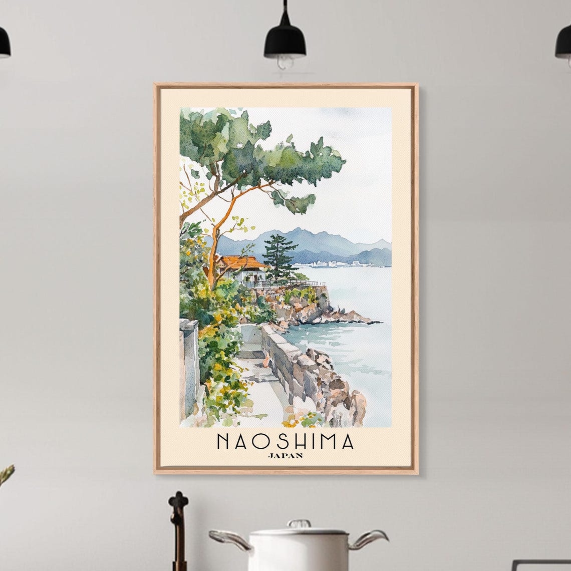 Naoshima Japan Cliff Path Pine Sea View Watercolor Travel Poster - Image 6