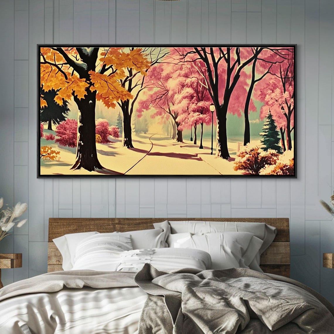 Colorful Autumn Park Path With Pink And Gold Trees Lined Walk Poster - Image 2