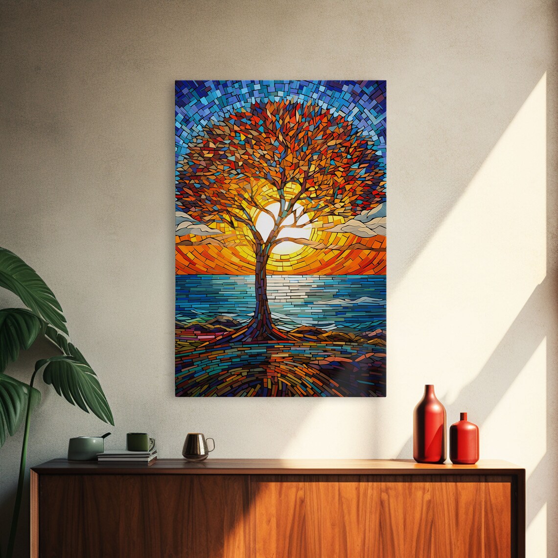 Sunset Abstract Art River Wall Art Tree Wall Art Print Wall Hanging Portrait Art Thank You Gift Rustic Wall Decor Room Decor - Image 3
