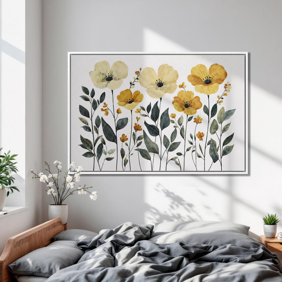 Yellow Poppies Watercolor Botanical Floral Art on White Poster - Image 2