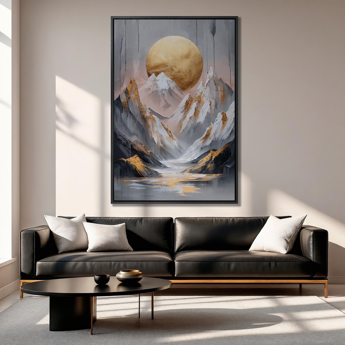 Majestic Mountain And Golden Moon Wall Art Abstract Landscape Painting Print Luxury Wall Decor Snowy Mountains Poster Ready To Hang - Image 2