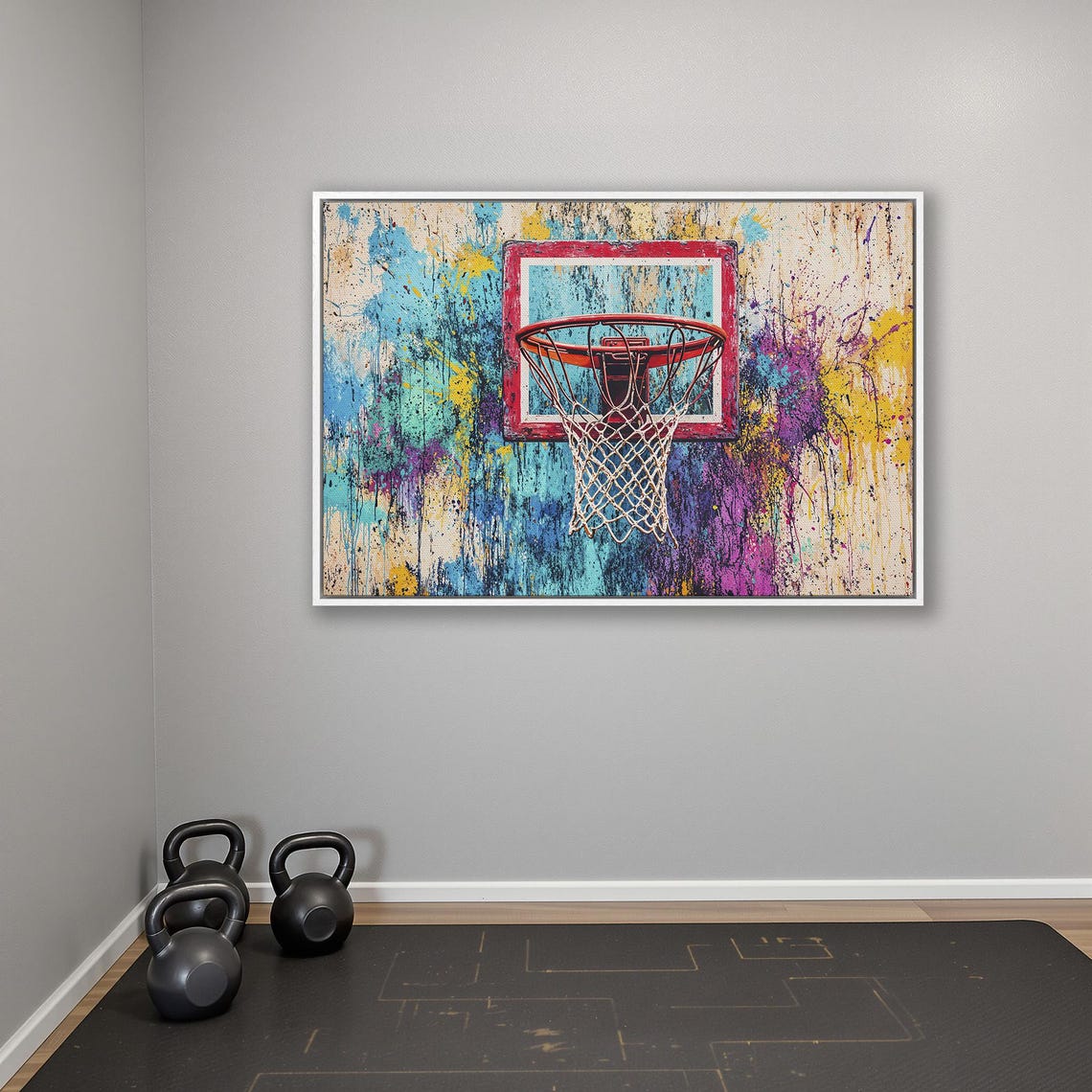 Basketball Hoop on Red Backboard Against Graffiti Wall Poster - Image 4