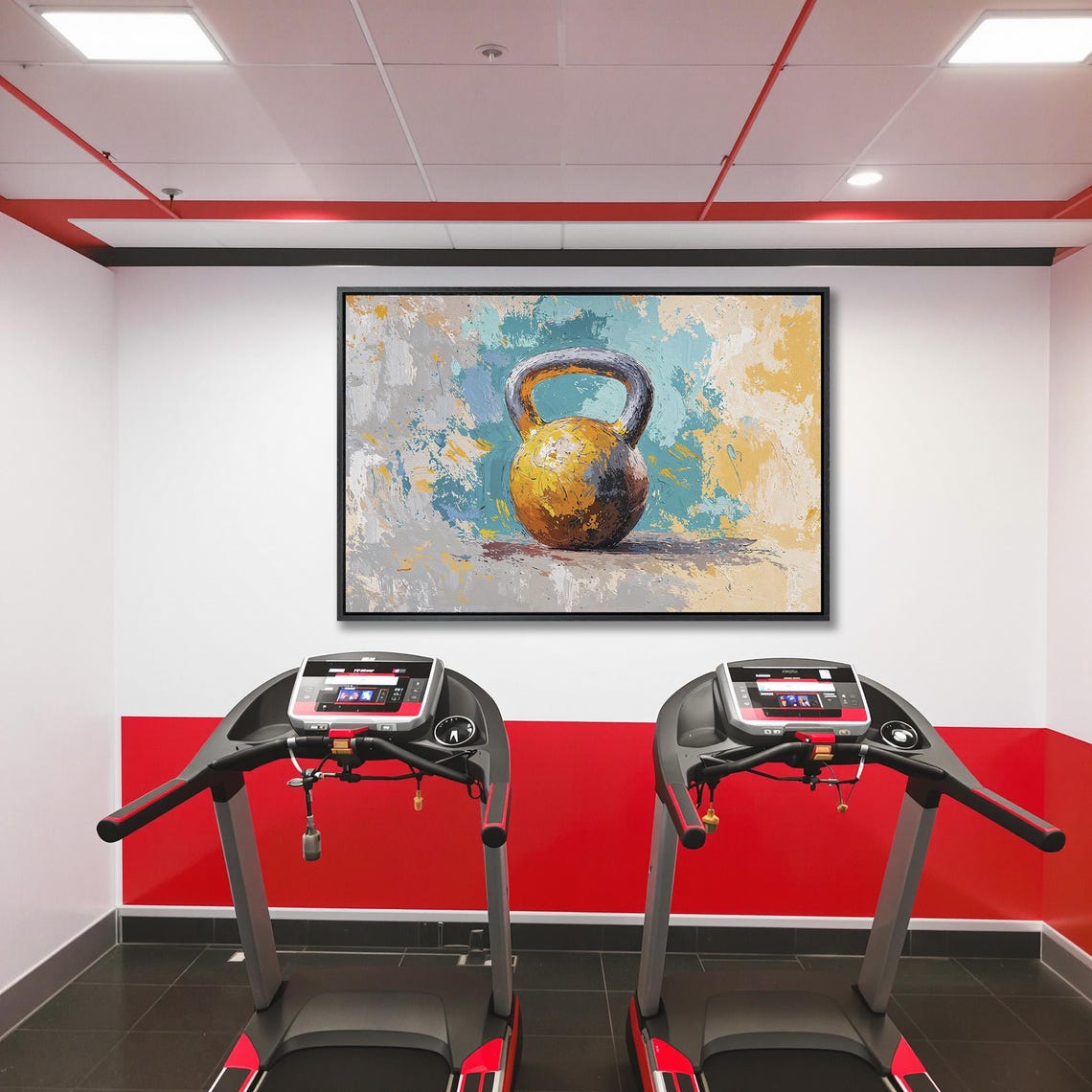 Rust Gold Kettlebell Still Life on Teal Textured Paint Poster - Image 5