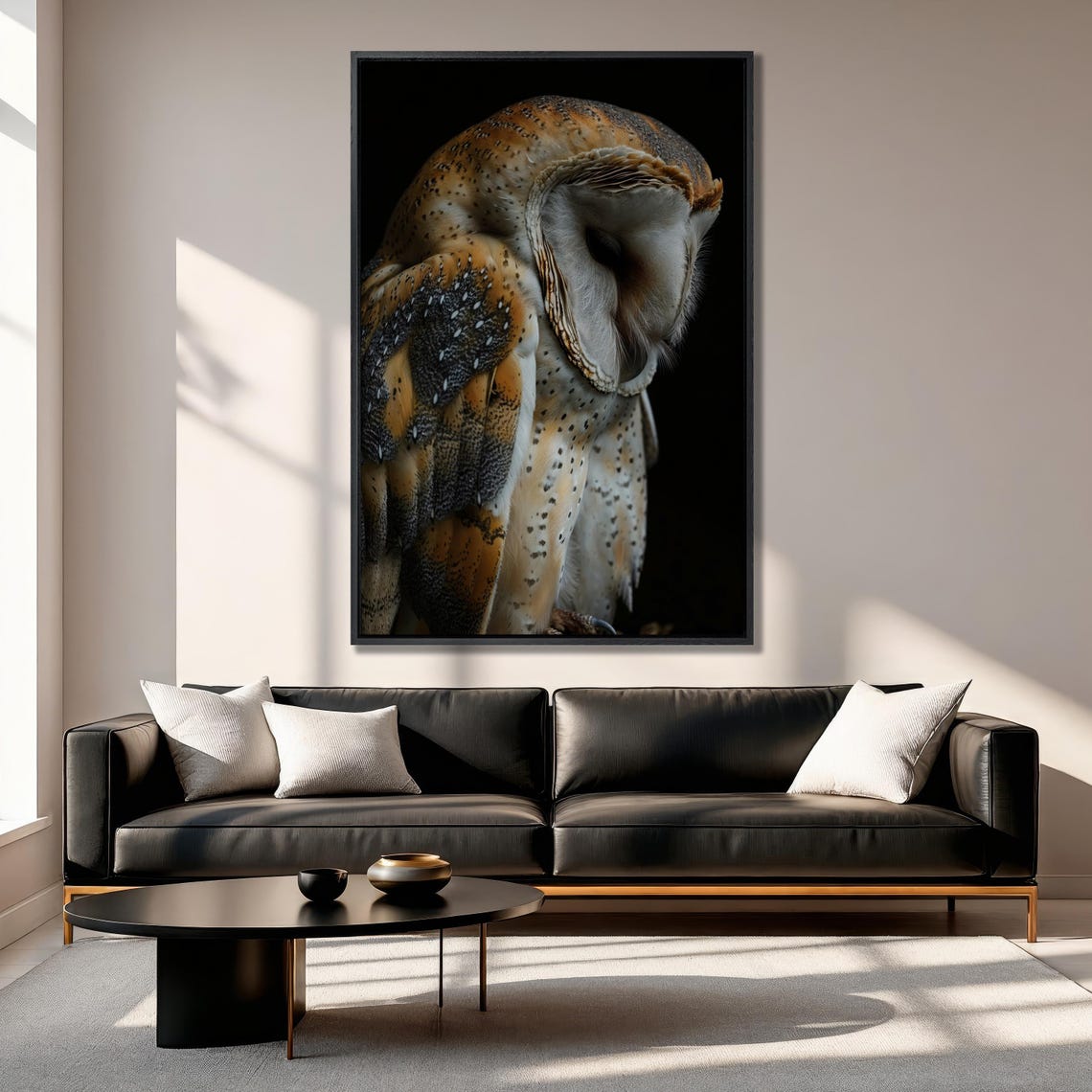 Sleeping Barn Owl Close Up On Dark Background Wildlife Photo Poster - Image 3